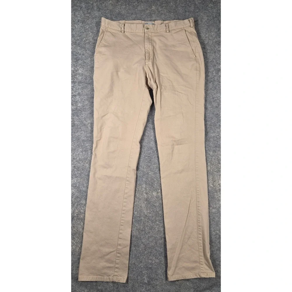 Peter Millar Mens Khaki Tan Pima Cotton Stretch Chino Pants Size 35 Straight Leg